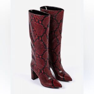 Primadonna Collection Boots Womens Red Black Knee-High Pointed Toe Block NEW